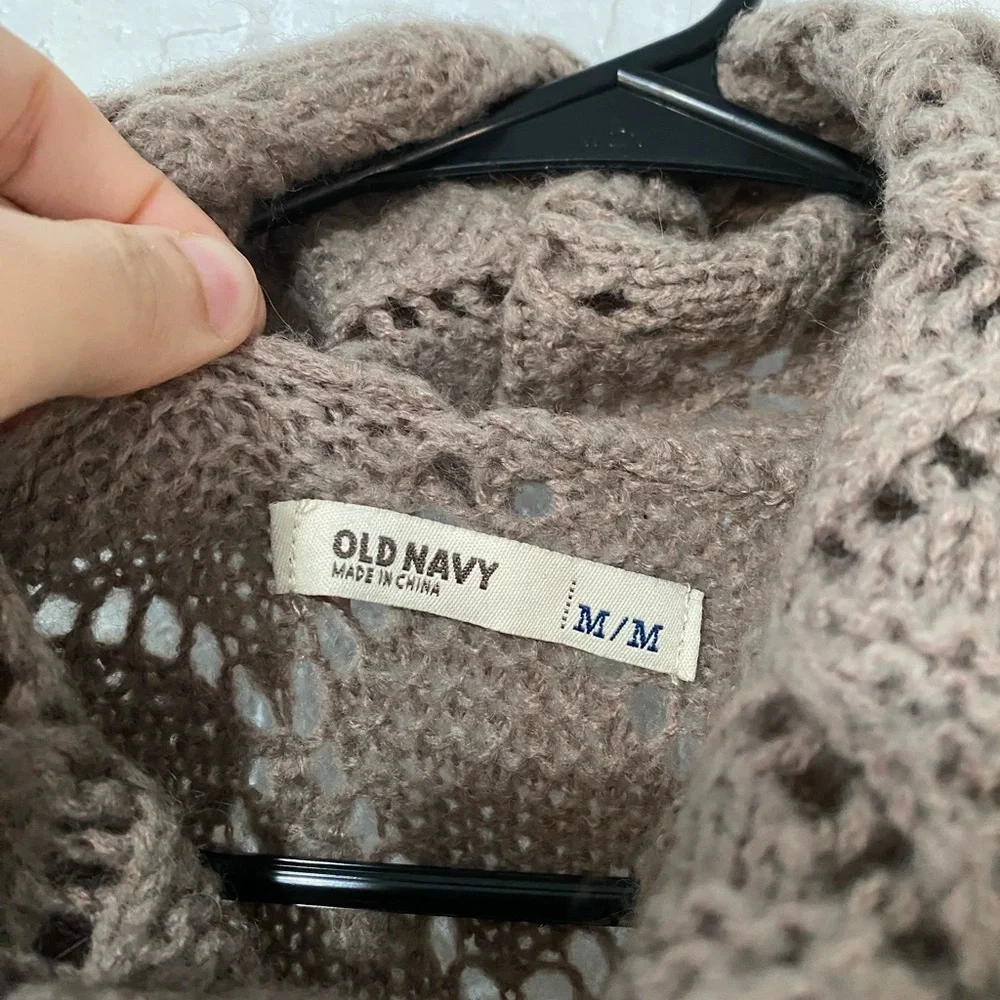 Old Navy Vintage 2000s Tan Wool Blend Open Knit Cowl Neck Top